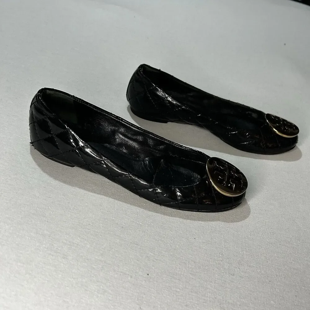 Tory Burch Quinn Quilted Patent Ballet Flats, Size 6 (estimated)